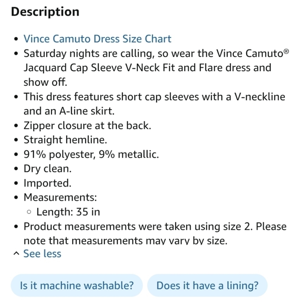Vince Camuto Jacquard Cap Sleeve V-Neck Fit and Flare Size 4 - Picture 7 of 7